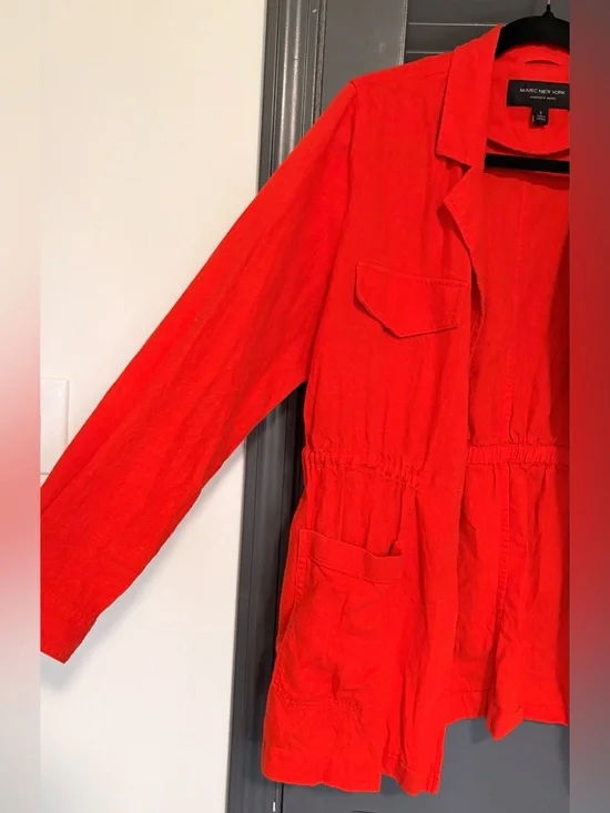 Marc New York Linen Bright Red Drawstring-Waist Utility Jacket - Picture 4 of 7